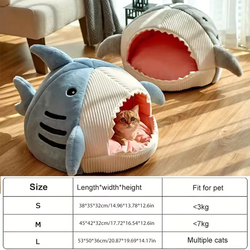 Big Mouth Shark Pet Semi-Enclosed Cat and Dog Bed with Cushion Beds and Furniture Deep Sleep Accessories for Cats Kitten & Pets
