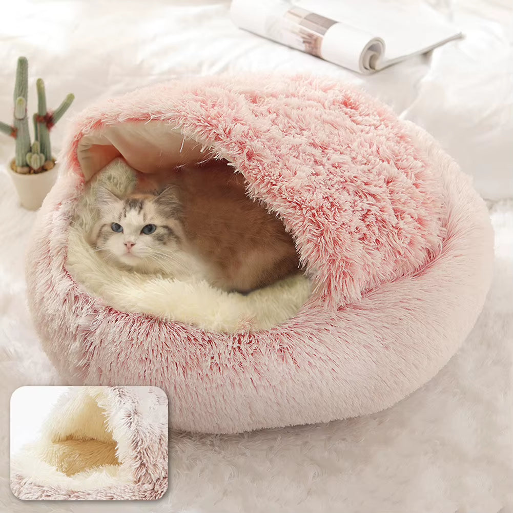 Pet Dog Cat Bed round Plush Cat Self Warming Bed House Soft Long Plush Bed for Small Dog Cat Nest Pet Sleeping Cave Cushion