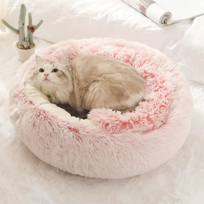 Pet Dog Cat Bed round Plush Cat Self Warming Bed House Soft Long Plush Bed for Small Dog Cat Nest Pet Sleeping Cave Cushion