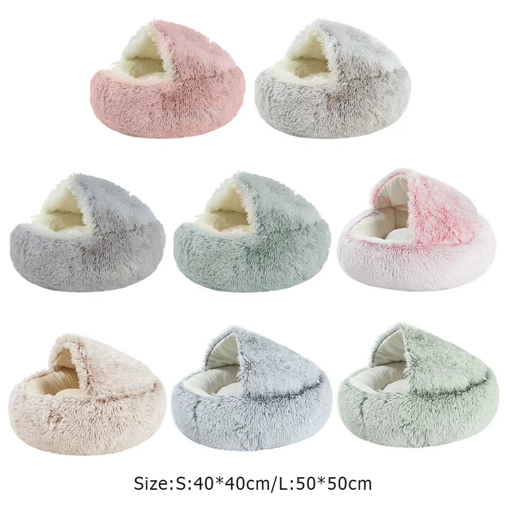 Pet Dog Cat Bed round Plush Cat Self Warming Bed House Soft Long Plush Bed for Small Dog Cat Nest Pet Sleeping Cave Cushion