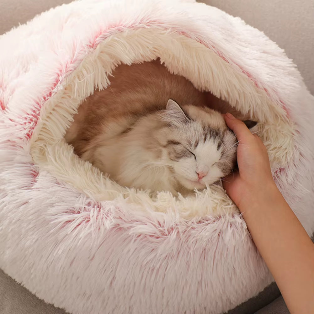 Pet Dog Cat Bed round Plush Cat Self Warming Bed House Soft Long Plush Bed for Small Dog Cat Nest Pet Sleeping Cave Cushion