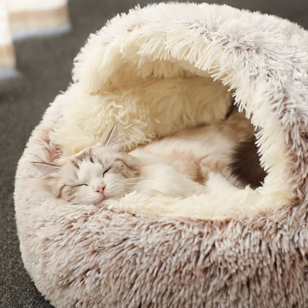 Pet Dog Cat Bed round Plush Cat Self Warming Bed House Soft Long Plush Bed for Small Dog Cat Nest Pet Sleeping Cave Cushion