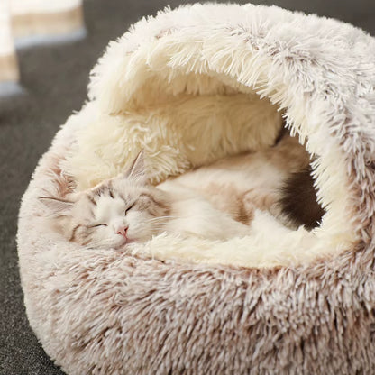 Pet Dog Cat Bed round Plush Cat Self Warming Bed House Soft Long Plush Bed for Small Dog Cat Nest Pet Sleeping Cave Cushion