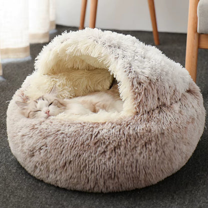Pet Dog Cat Bed round Plush Cat Self Warming Bed House Soft Long Plush Bed for Small Dog Cat Nest Pet Sleeping Cave Cushion